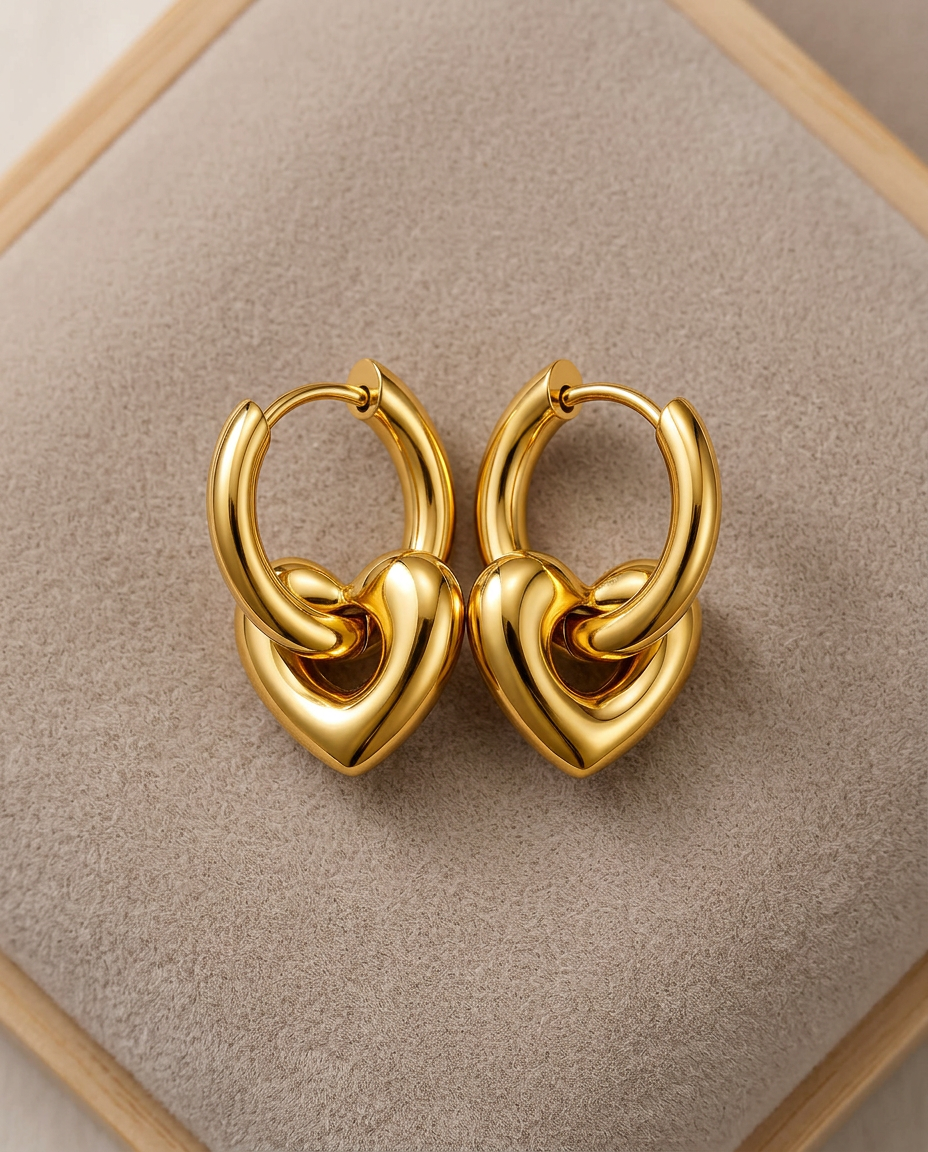 Gold Hearts Hoop Earrings 18K Plated Stainless Steel