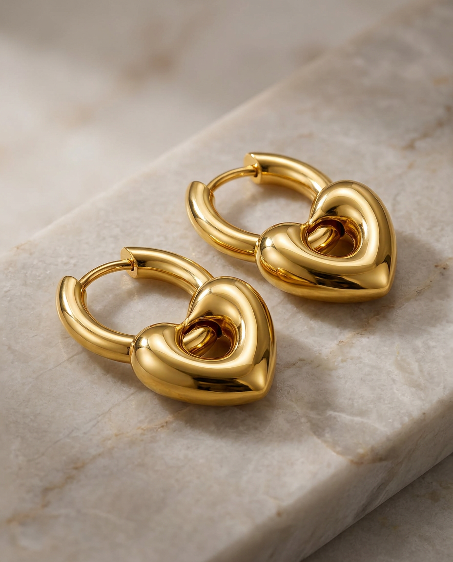 Gold Hearts Hoop Earrings 18K Plated Stainless Steel