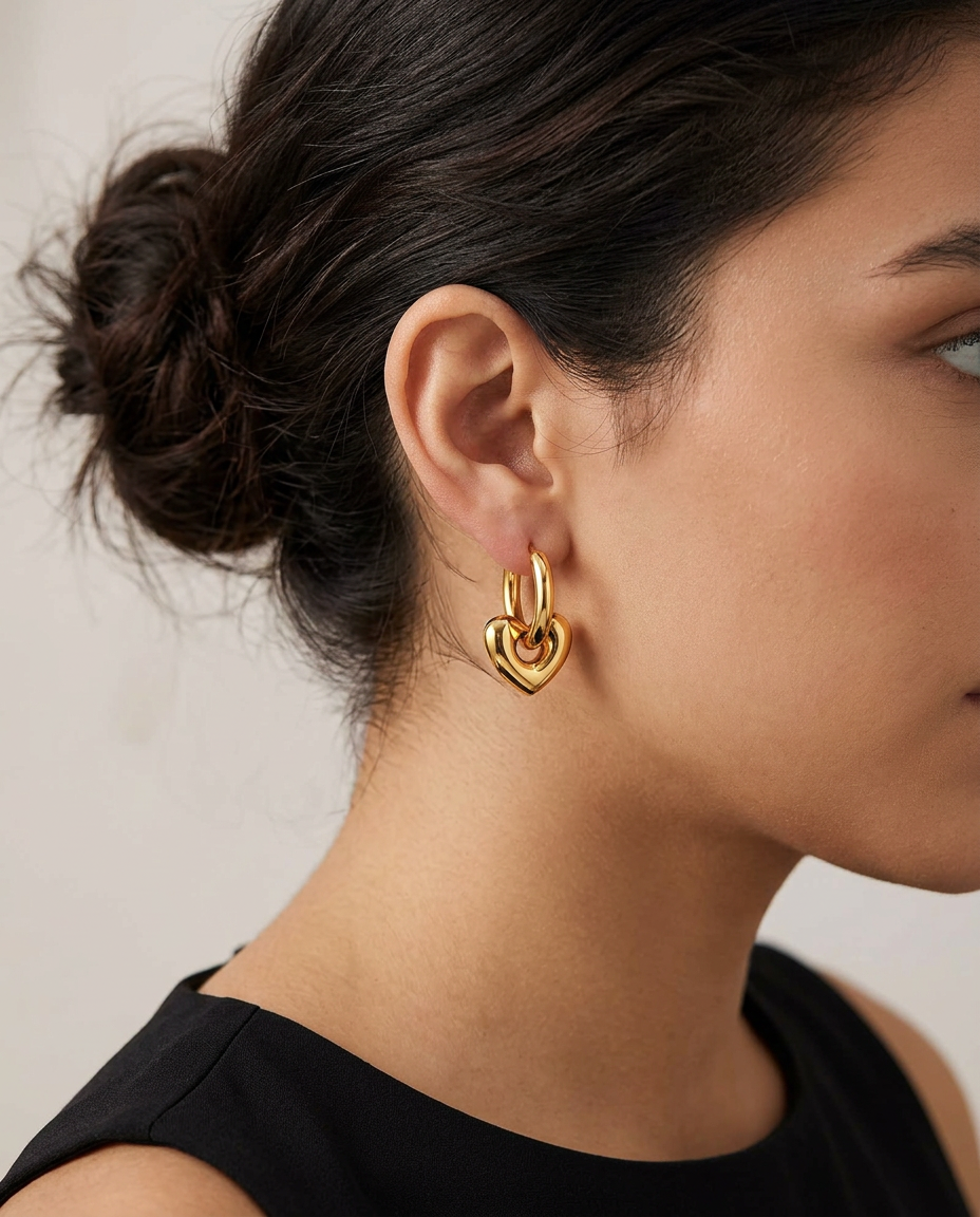 Gold Hearts Hoop Earrings 18K Plated Stainless Steel