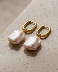 Gold Pearl Rhinestone Earrings 18K Plated Stainless Steel