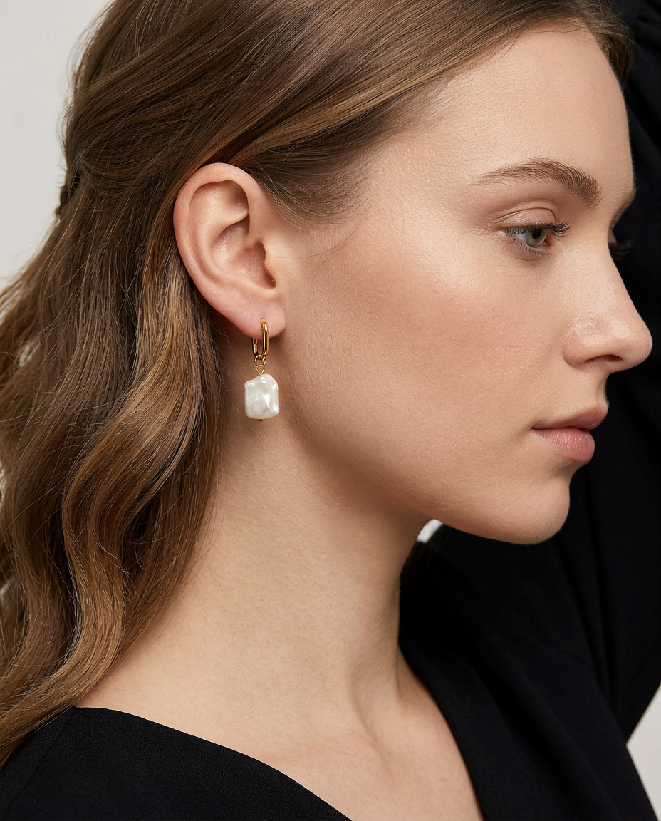 Gold Pearl Rhinestone Earrings 18K Plated Stainless Steel