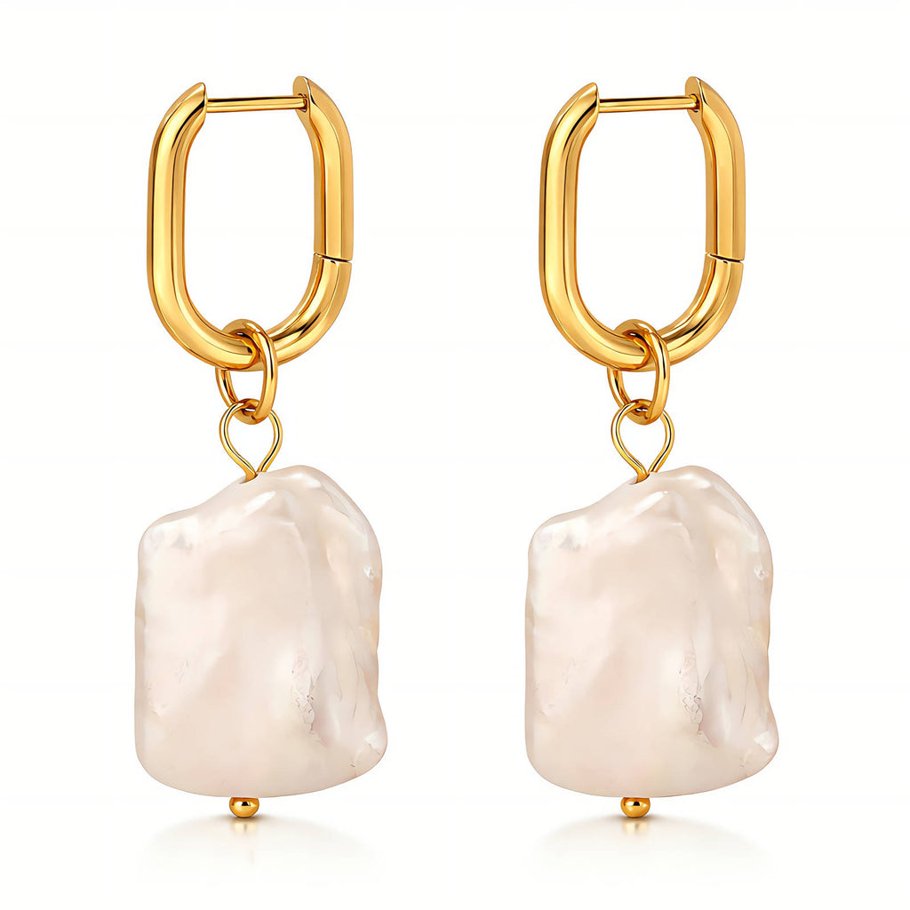 Gold Pearl Rhinestone Earrings 18K Plated Stainless Steel