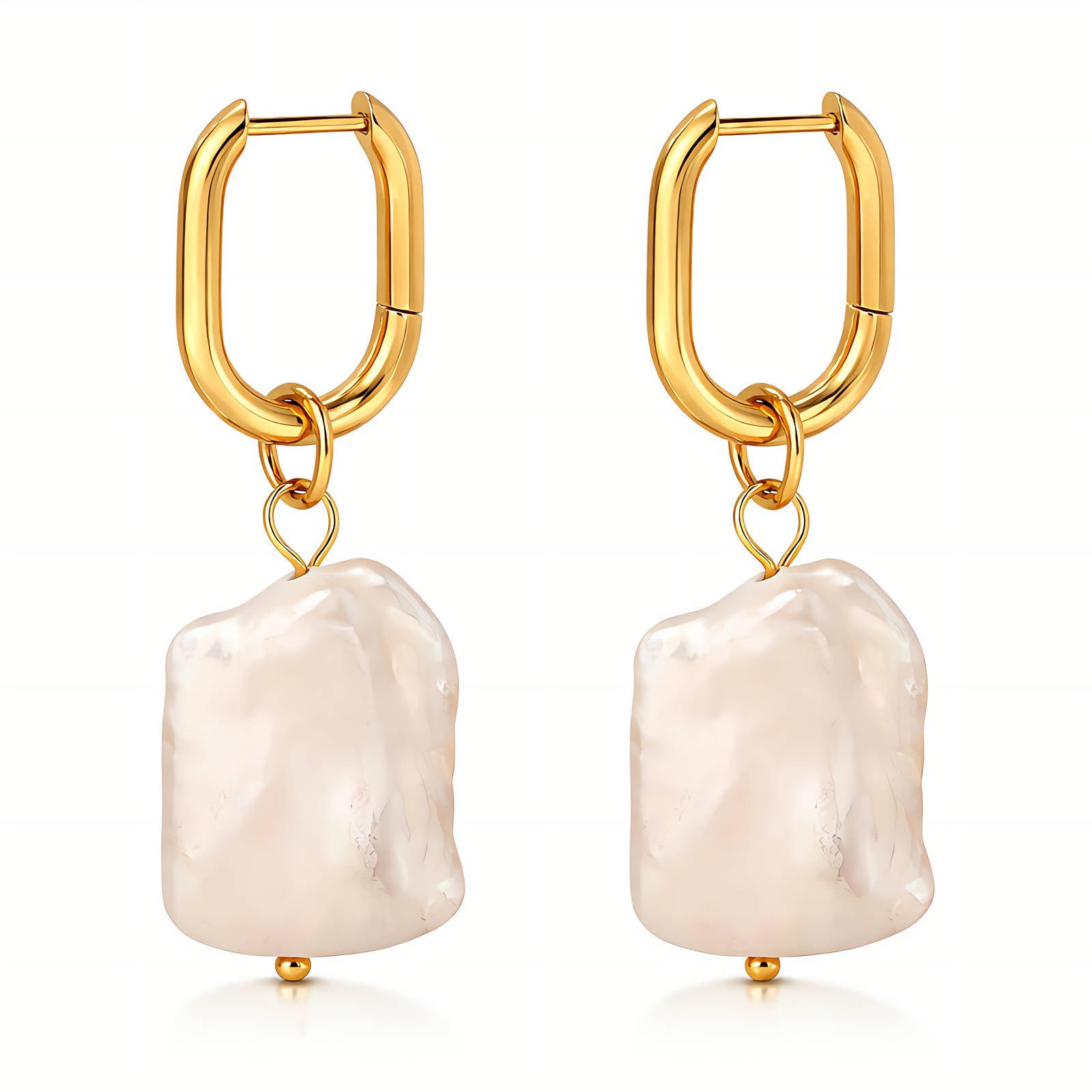 Gold Pearl Rhinestone Earrings 18K Plated Stainless Steel
