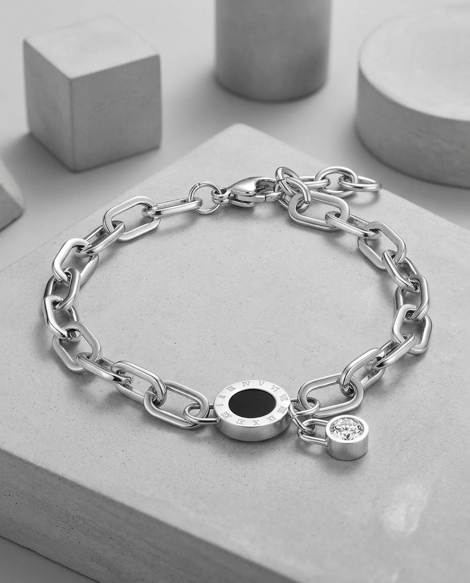 Silver Bracelet Zirconia Stainless Steel