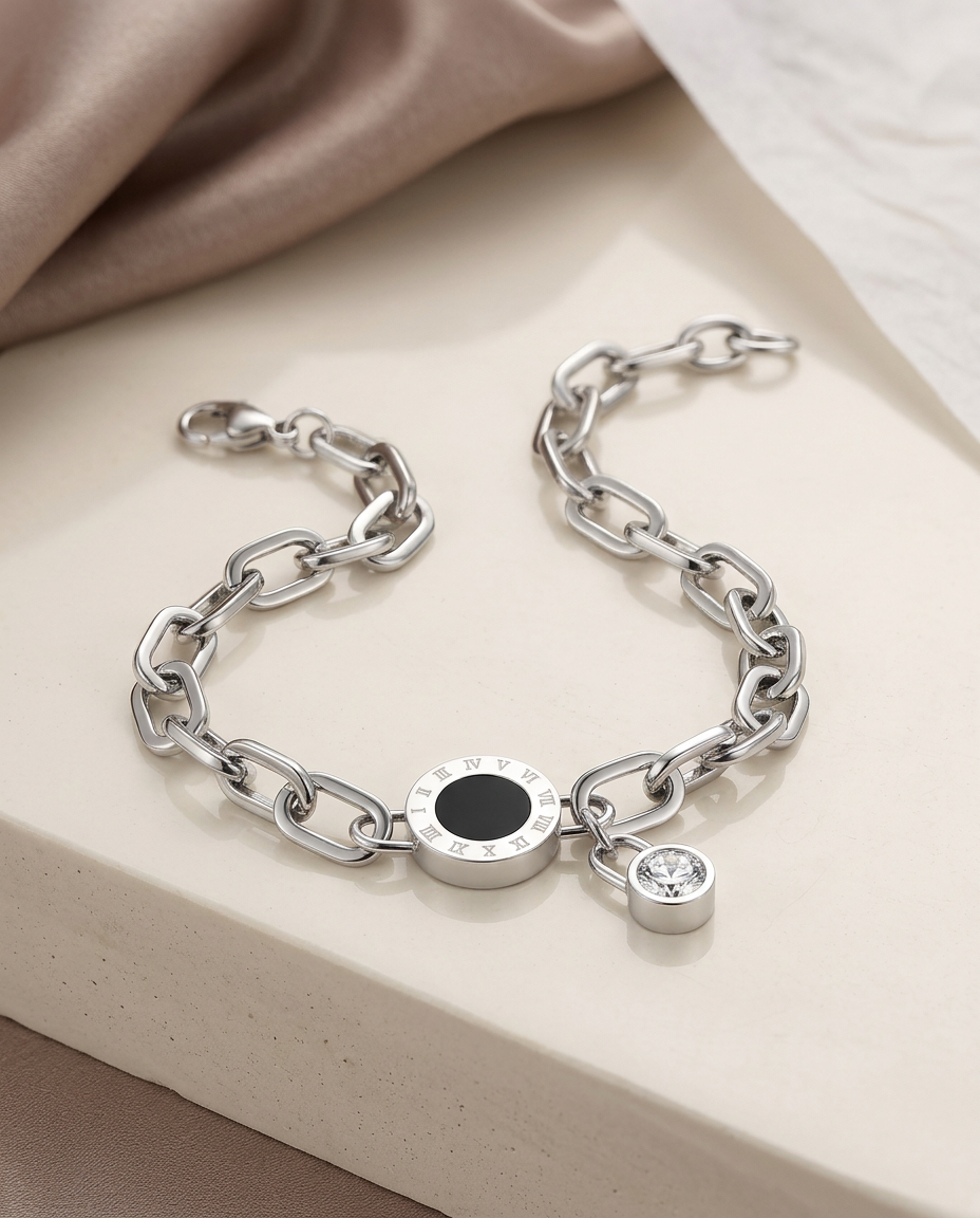 Silver Bracelet Zirconia Stainless Steel