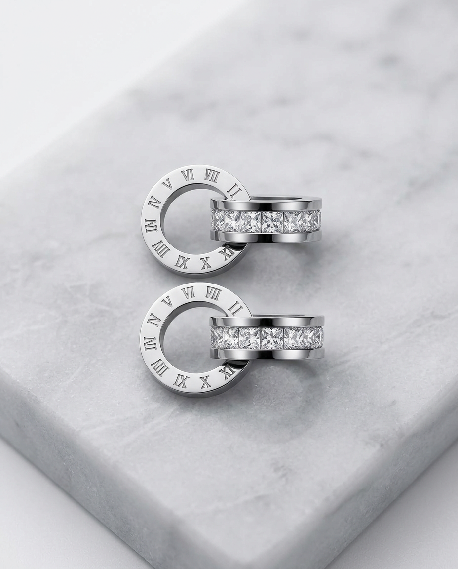 Silver Stud Earrings Zirconia Stainless Steel