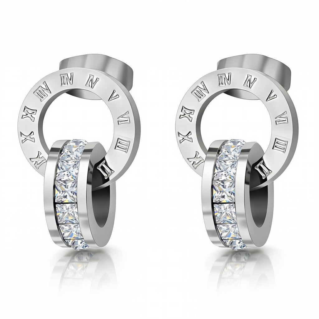 Silver Stud Earrings Zirconia Stainless Steel