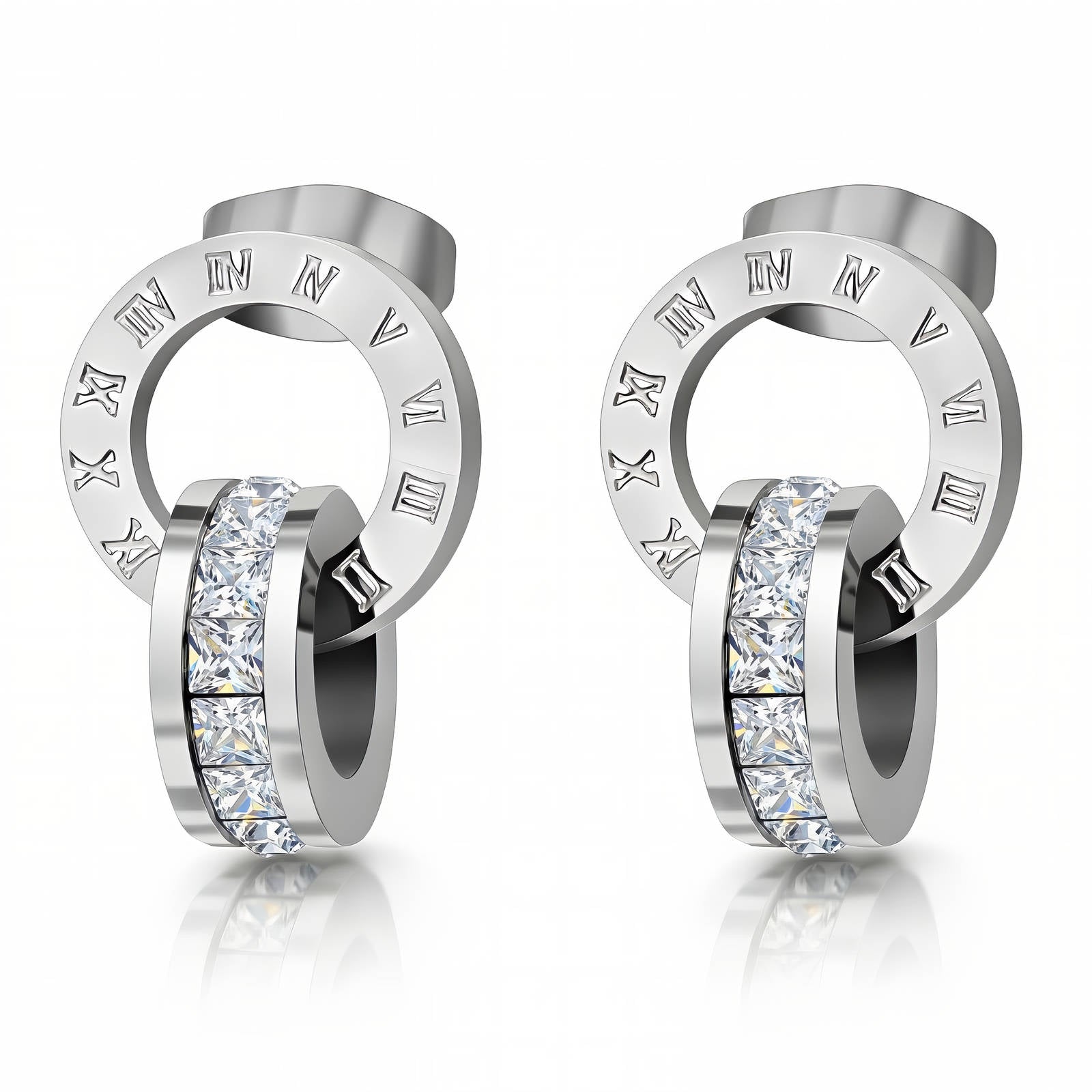 Silver Stud Earrings Zirconia Stainless Steel