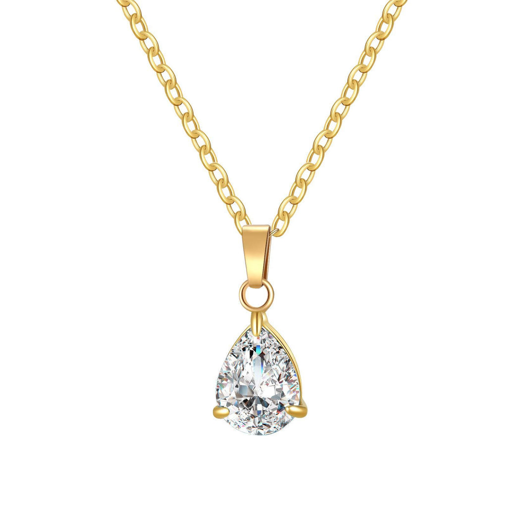 Gold Pendant Necklace Zirconia Long 18K Plated Stainless Steel