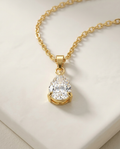 Gold Pendant Necklace Zirconia Long 18K Plated Stainless Steel