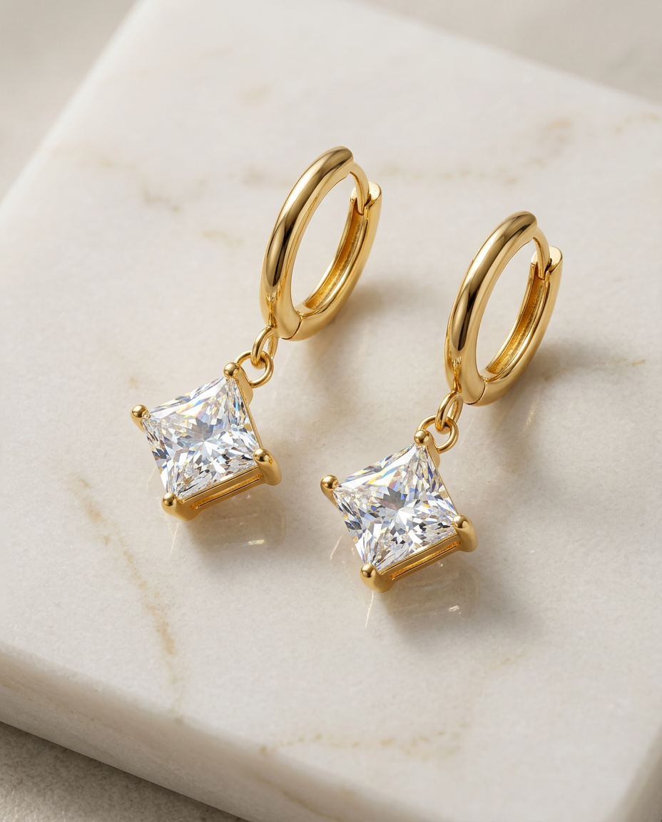 Gold Hoop Earrings Zirconia 18K Plated Stainless Steel