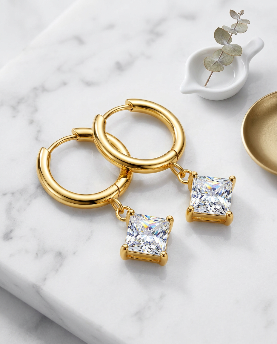 Gold Hoop Earrings Zirconia 18K Plated Stainless Steel