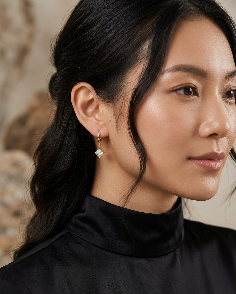 Gold Hoop Earrings Zirconia 18K Plated Stainless Steel