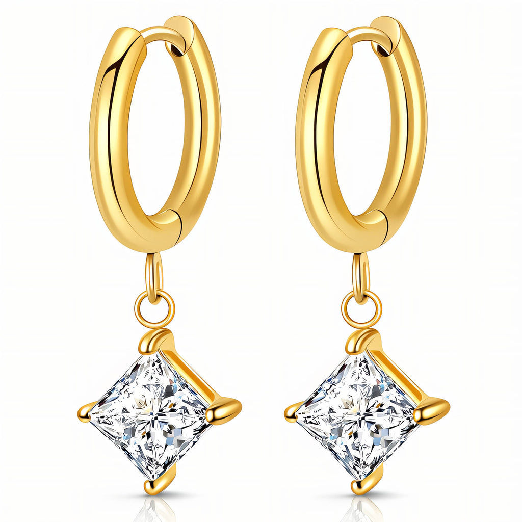 Gold Hoop Earrings Zirconia 18K Plated Stainless Steel