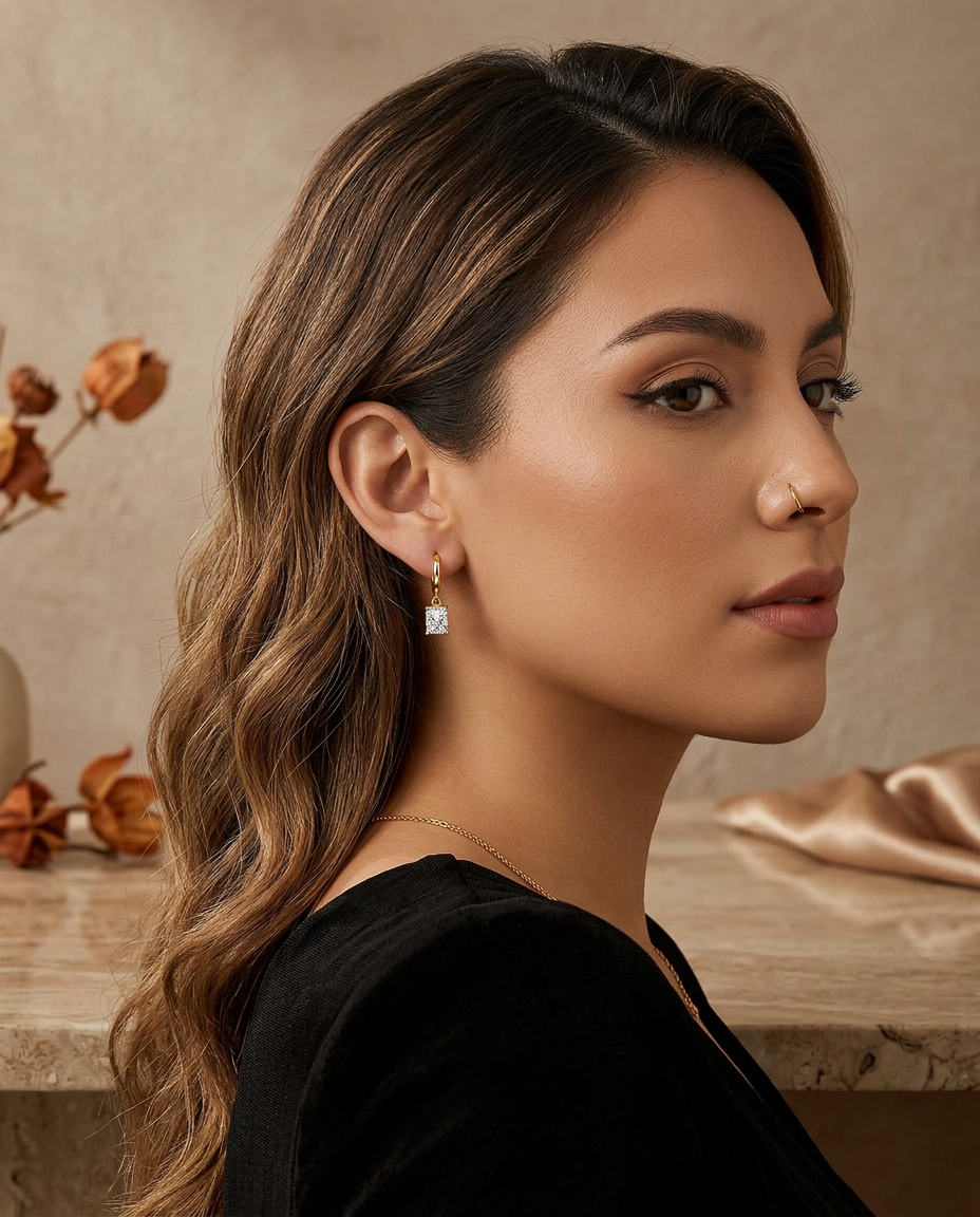 Gold Hoop Earrings Zirconia Wide 18K Plated Stainless Steel