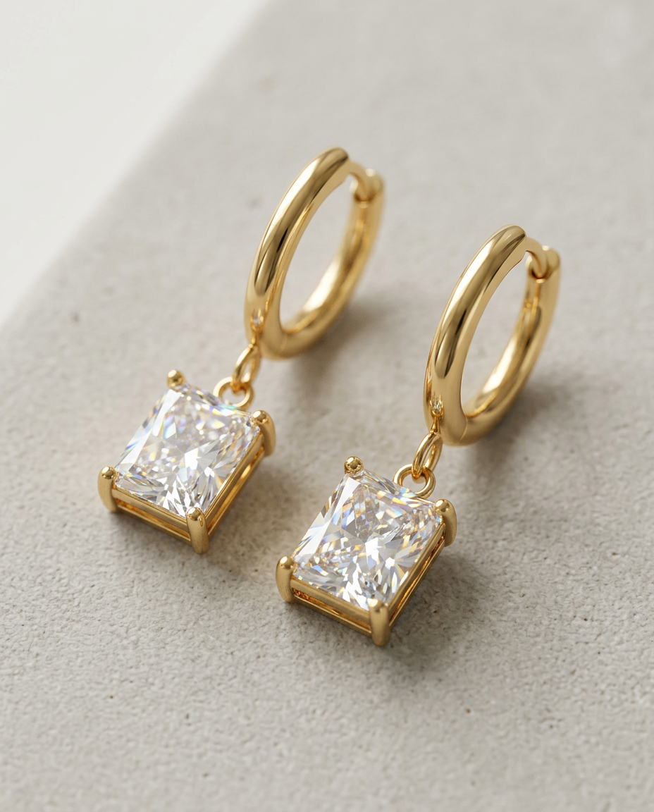 Gold Hoop Earrings Zirconia Wide 18K Plated Stainless Steel