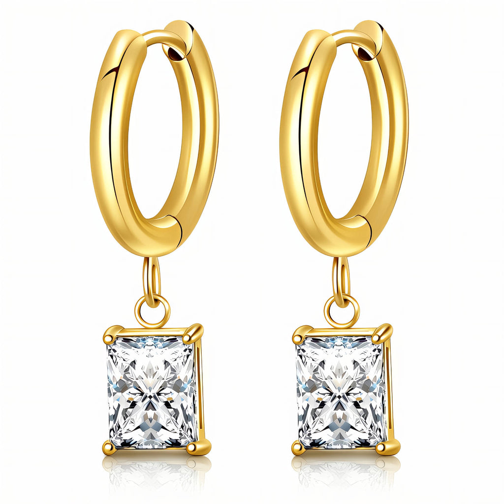 Gold Hoop Earrings Zirconia Wide 18K Plated Stainless Steel