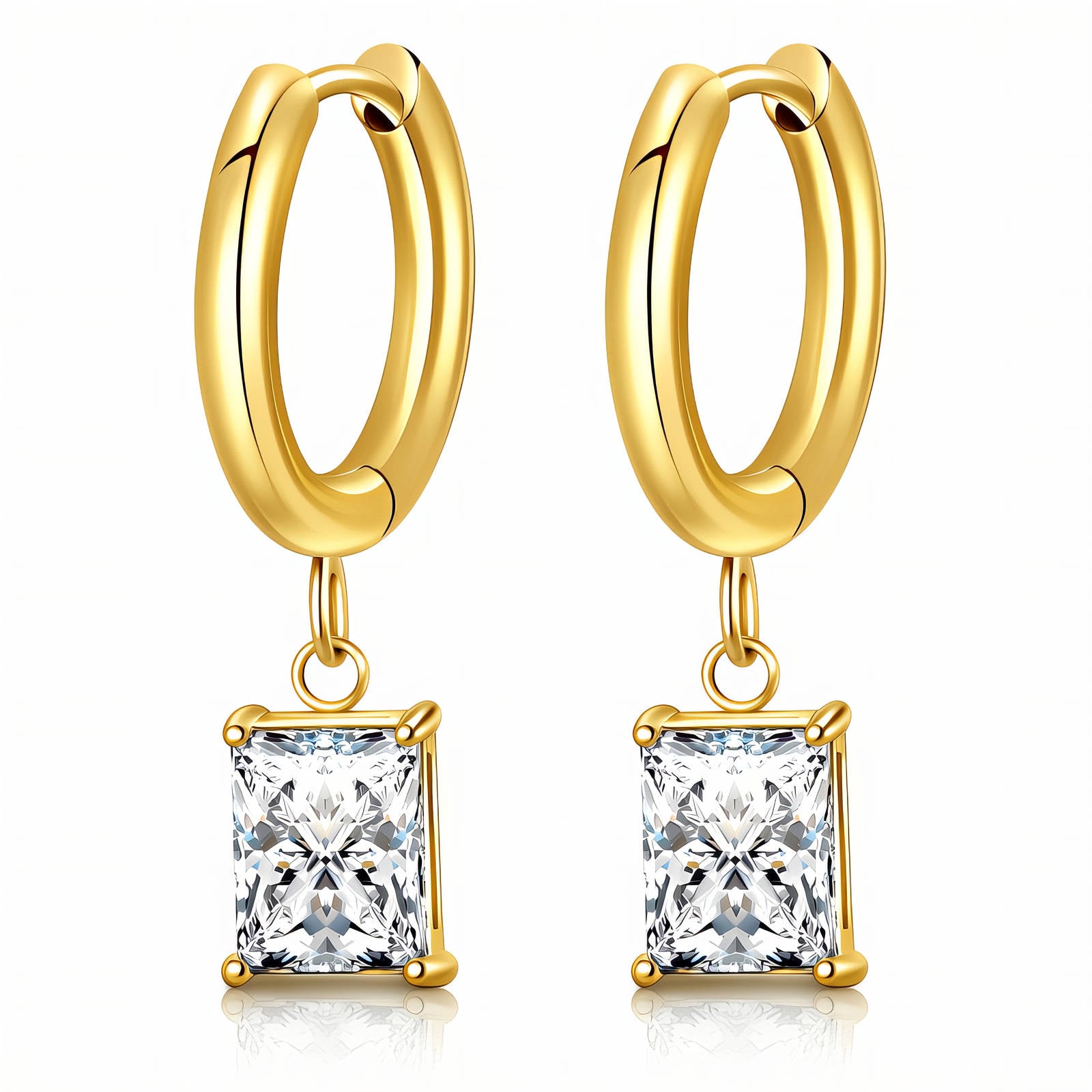 Gold Hoop Earrings Zirconia Wide 18K Plated Stainless Steel
