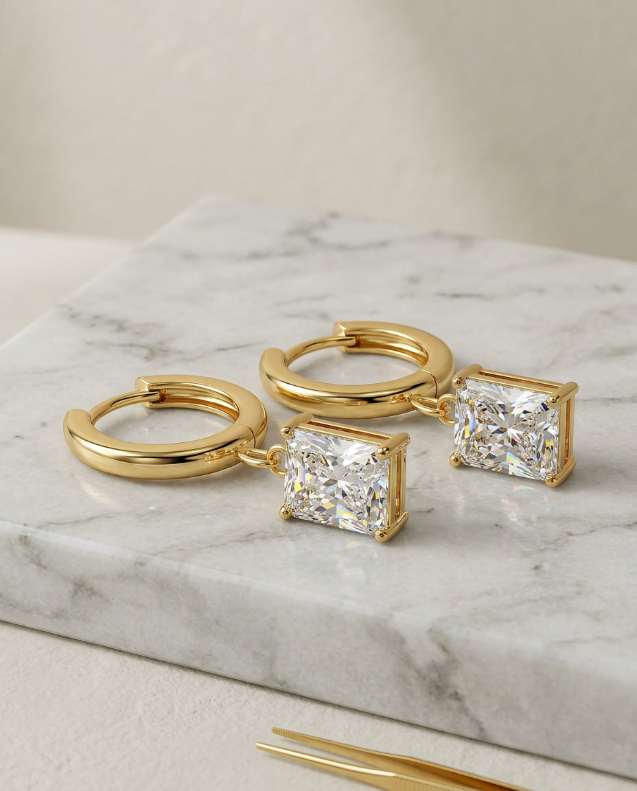 Gold Hoop Earrings Zirconia Wide 18K Plated Stainless Steel