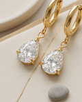 Gold Hoop Earrings Zirconia Slim 18K Plated Stainless Steel