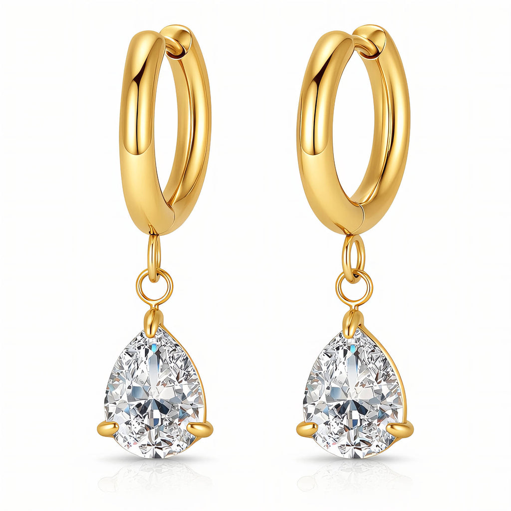 Gold Hoop Earrings Zirconia Slim 18K Plated Stainless Steel