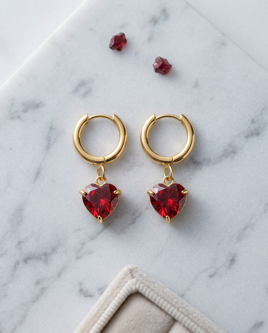 Gold Heart Hoop Earrings Zirconia 18K Plated Stainless Steel