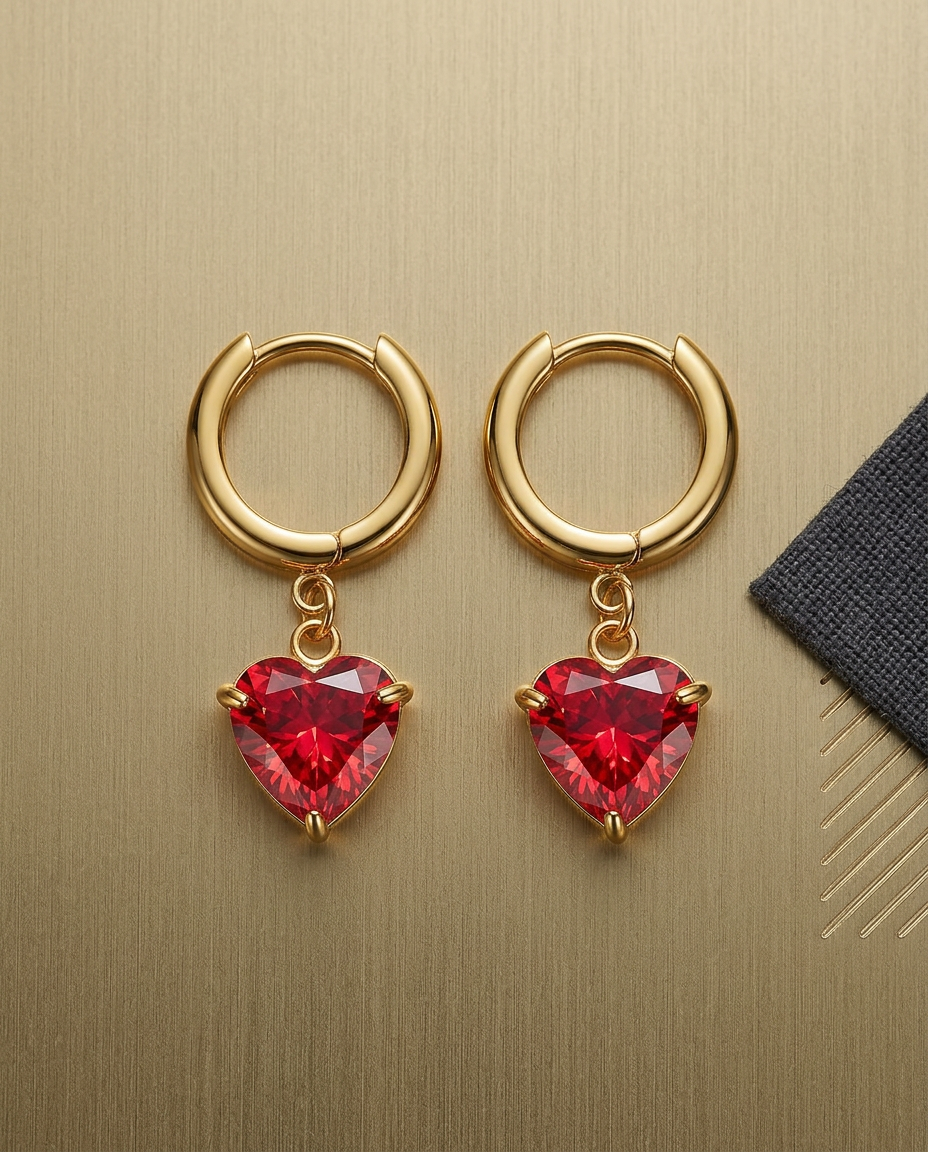 Gold Heart Hoop Earrings Zirconia 18K Plated Stainless Steel