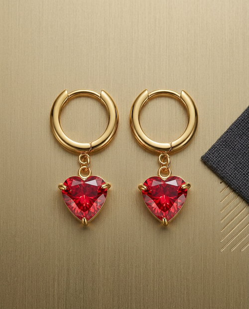 Gold Heart Hoop Earrings Zirconia 18K Plated Stainless Steel