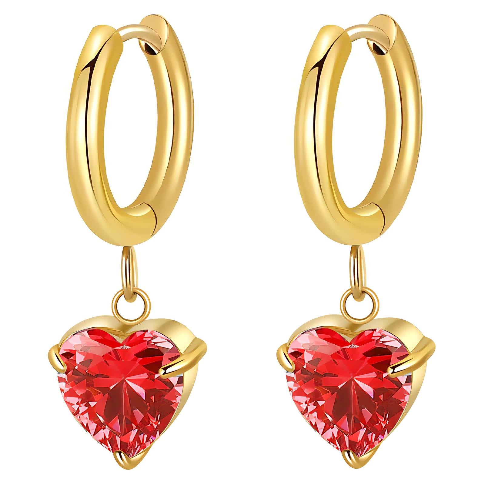 Gold Heart Hoop Earrings Zirconia 18K Plated Stainless Steel