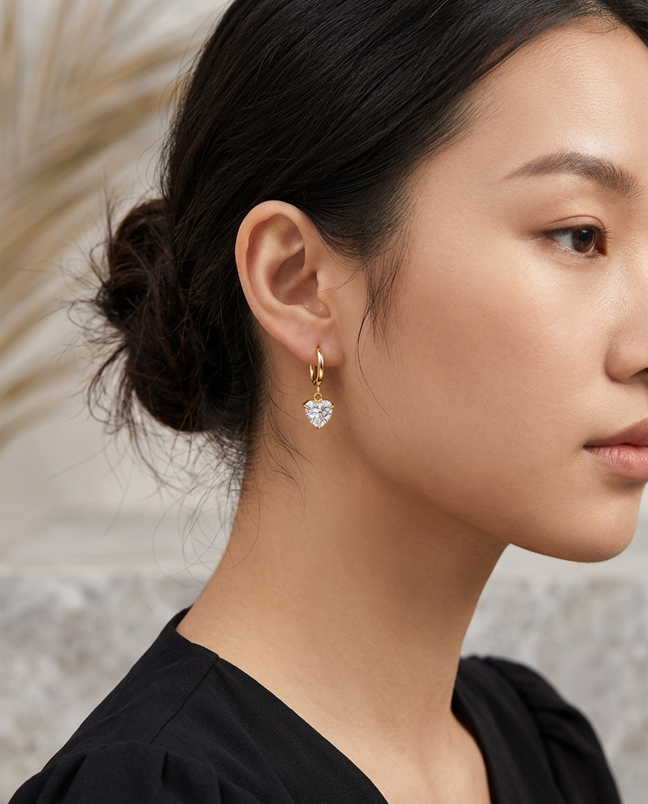 Gold Hearts Hoop Earrings Zirconia 18K Plated Stainless Steel