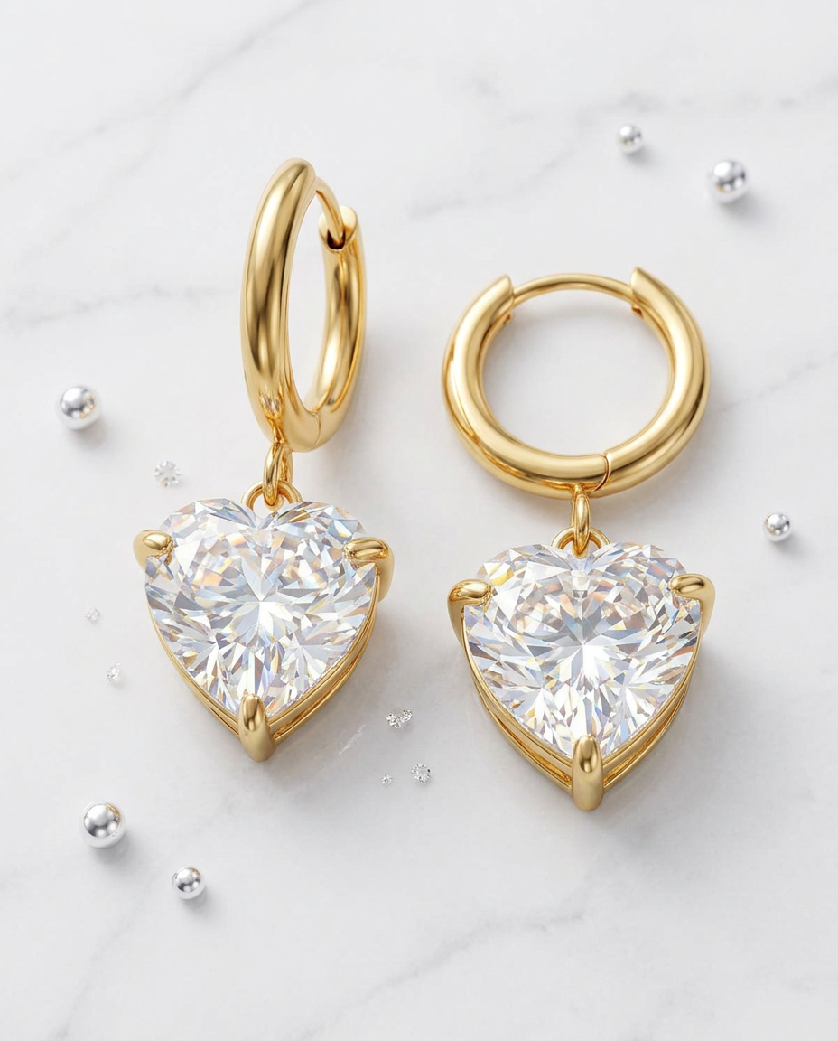 Gold Hearts Hoop Earrings Zirconia 18K Plated Stainless Steel