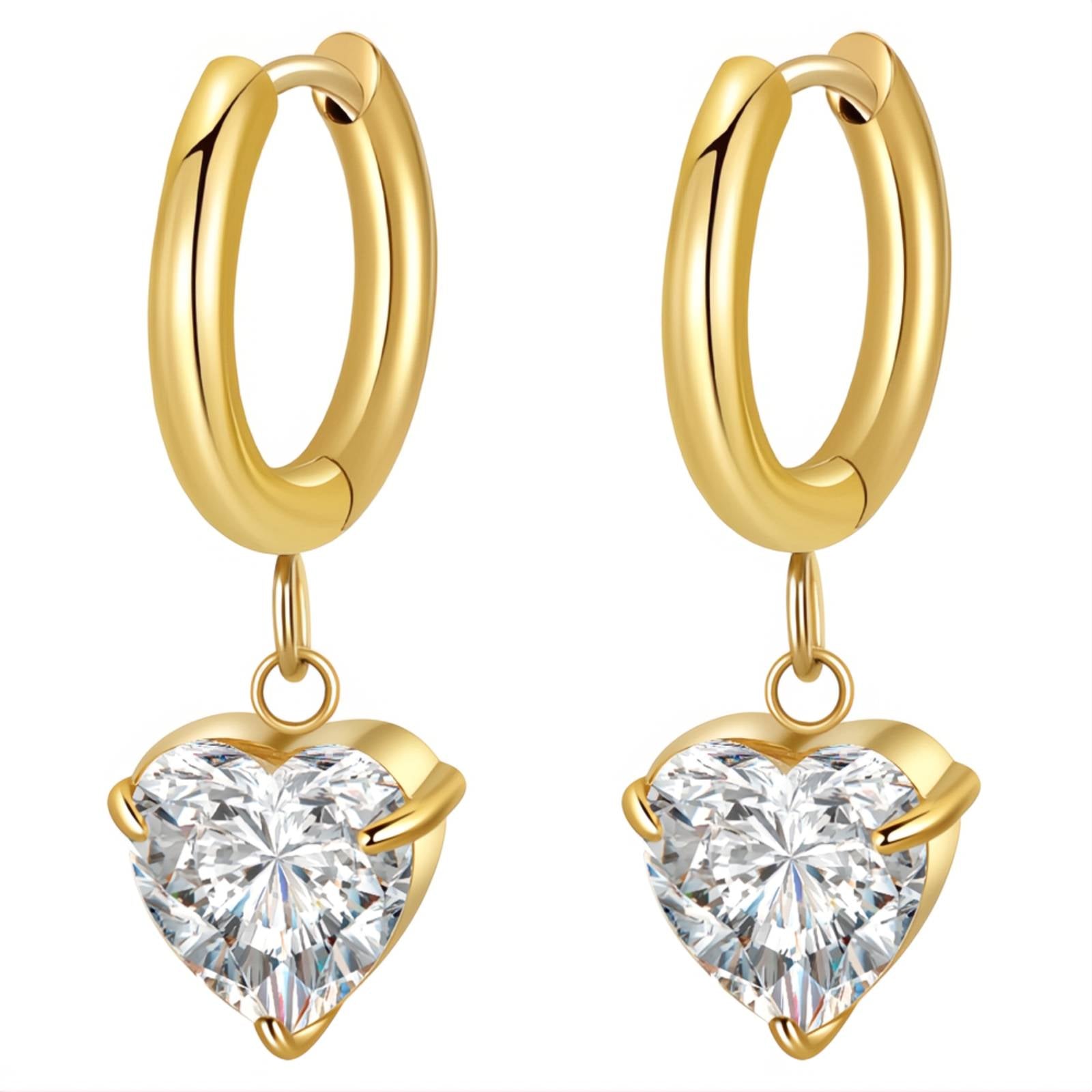 Gold Hearts Hoop Earrings Zirconia 18K Plated Stainless Steel