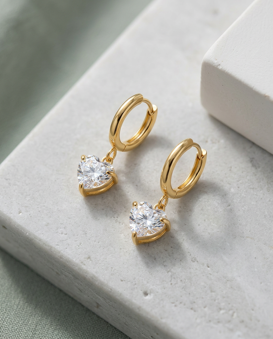 Gold Hearts Hoop Earrings Zirconia 18K Plated Stainless Steel