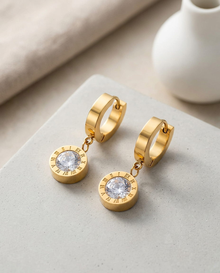 Gold Hoop Earrings Zirconia Classic 18K Plated Stainless Steel