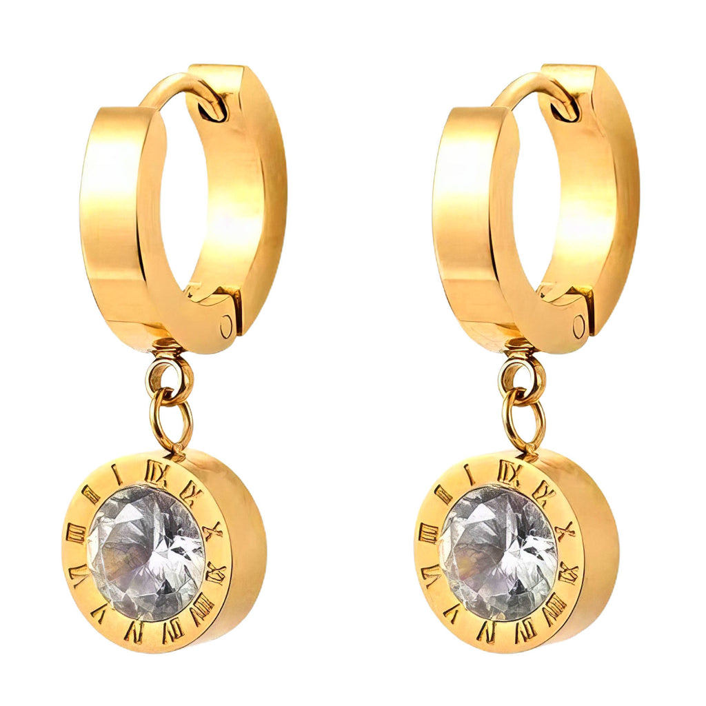 Gold Hoop Earrings Zirconia Classic 18K Plated Stainless Steel