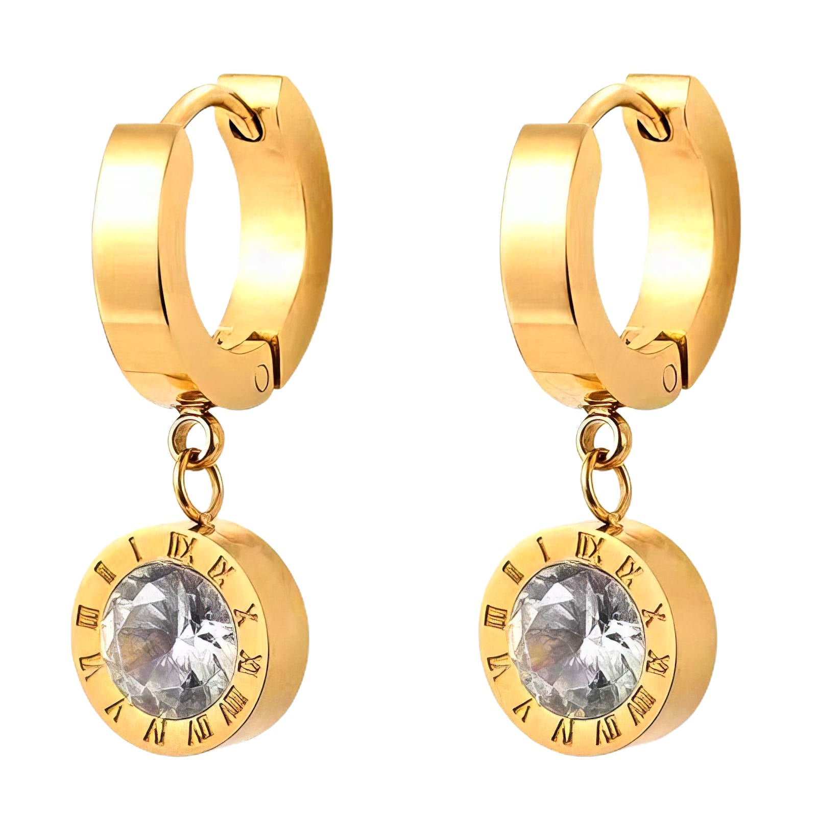 Gold Hoop Earrings Zirconia Classic 18K Plated Stainless Steel