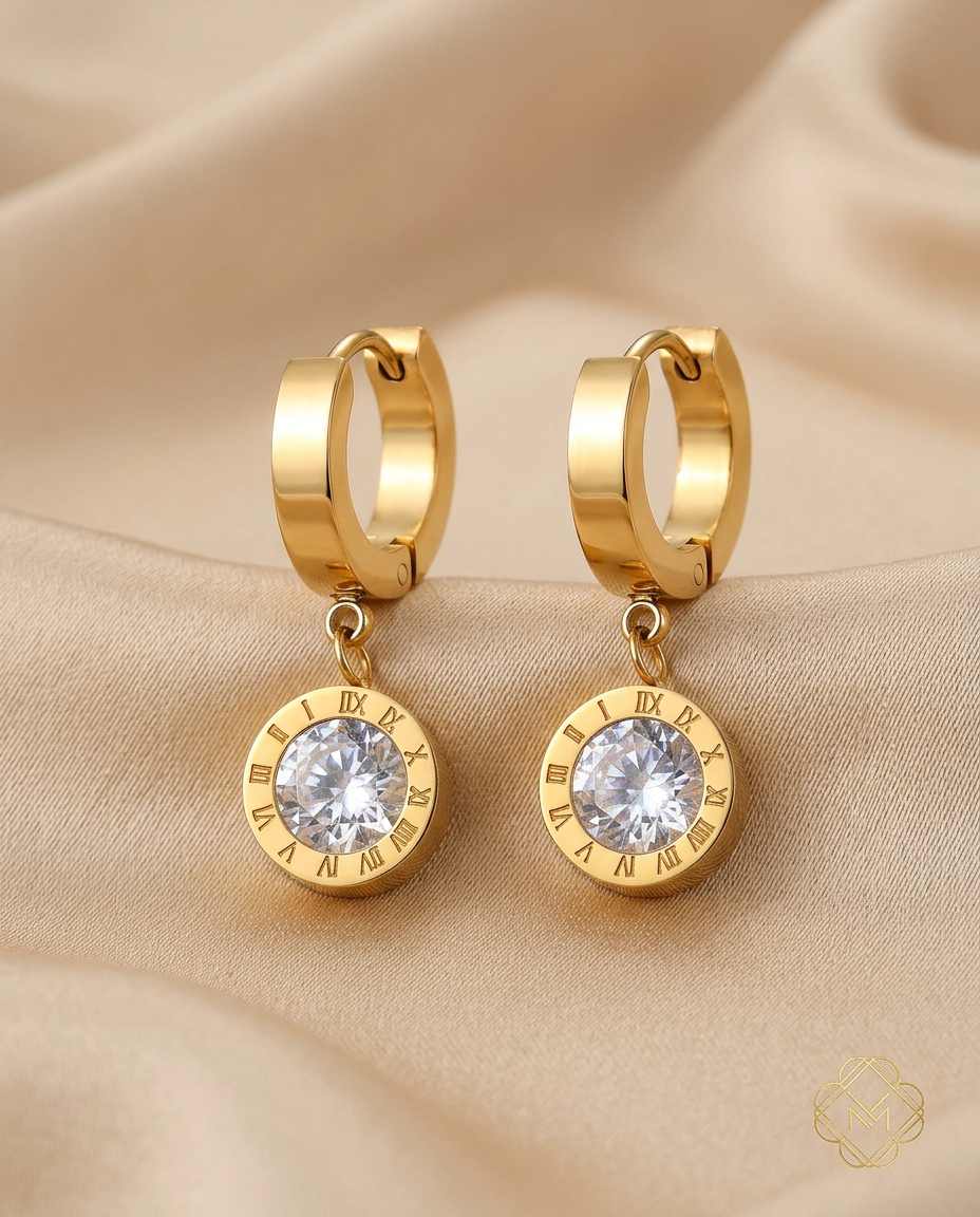 Gold Hoop Earrings Zirconia Classic 18K Plated Stainless Steel