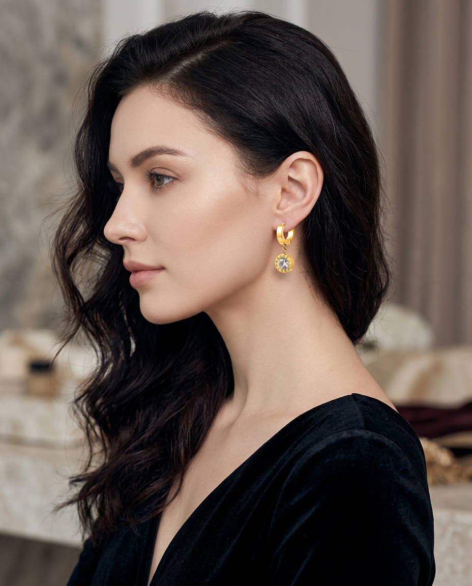 Gold Hoop Earrings Zirconia Classic 18K Plated Stainless Steel
