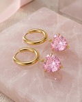 Gold Hearts Hoop Earrings Pink Zirconia 18K Plated Stainless Steel