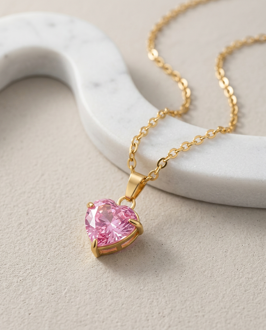 Gold Heart Necklace Zirconia 18K Plated Stainless Steel