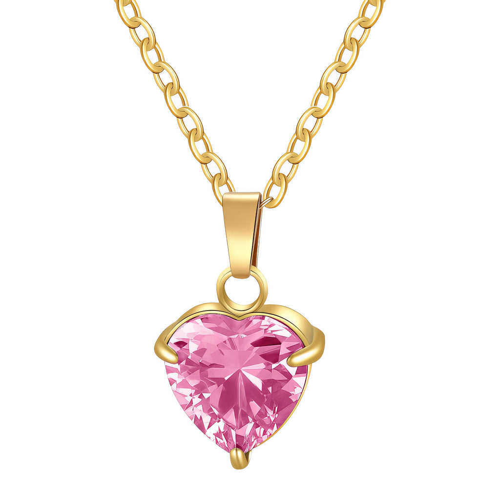 Gold Heart Necklace Zirconia 18K Plated Stainless Steel