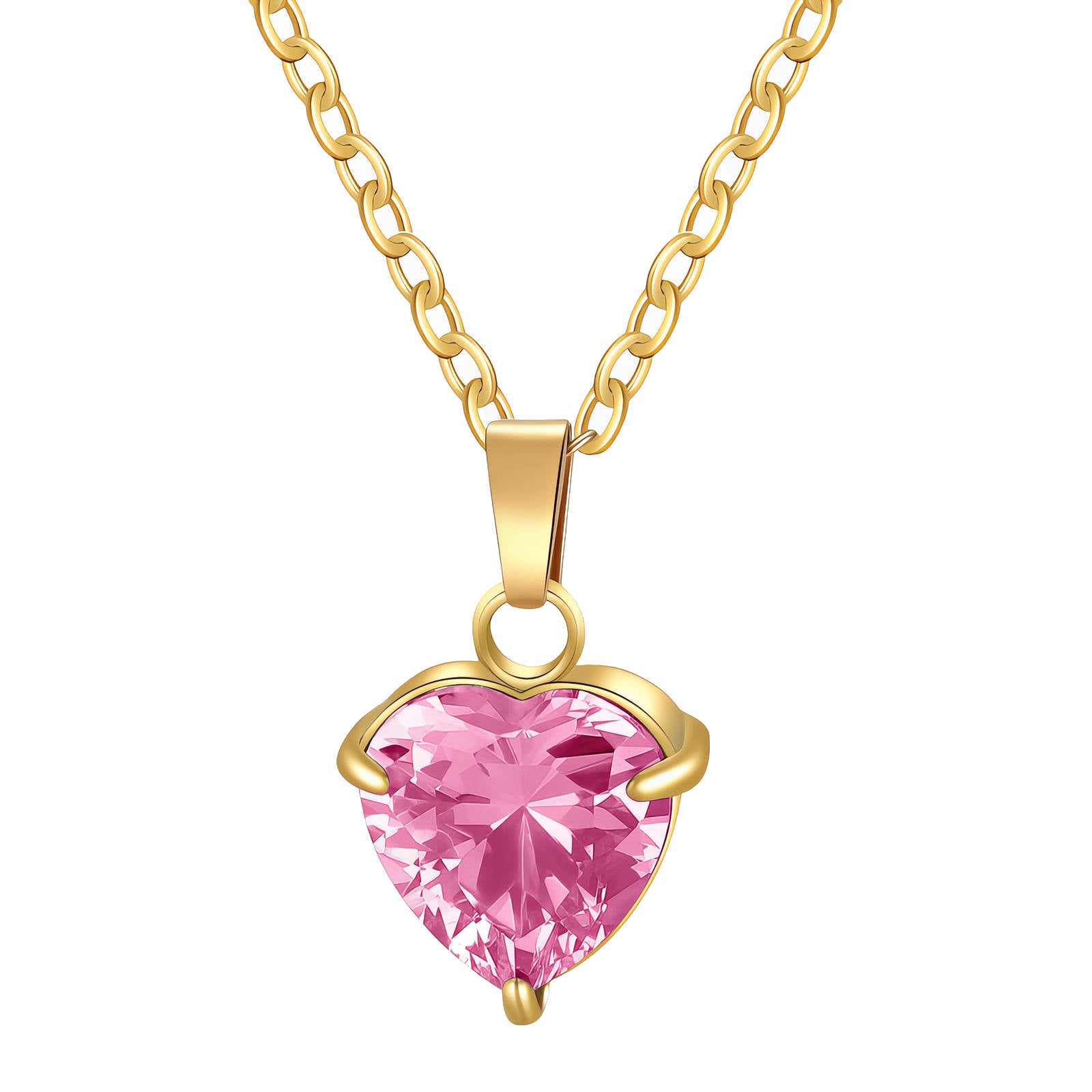 Gold Heart Necklace Zirconia 18K Plated Stainless Steel