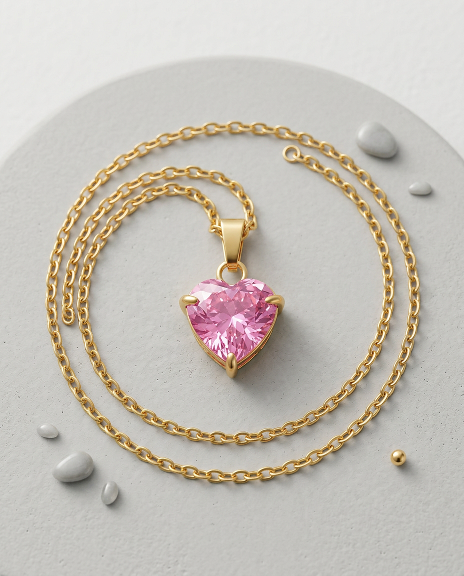 Gold Heart Necklace Zirconia 18K Plated Stainless Steel