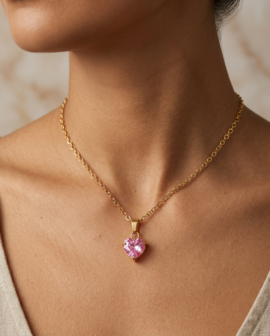 Gold Heart Necklace Zirconia 18K Plated Stainless Steel