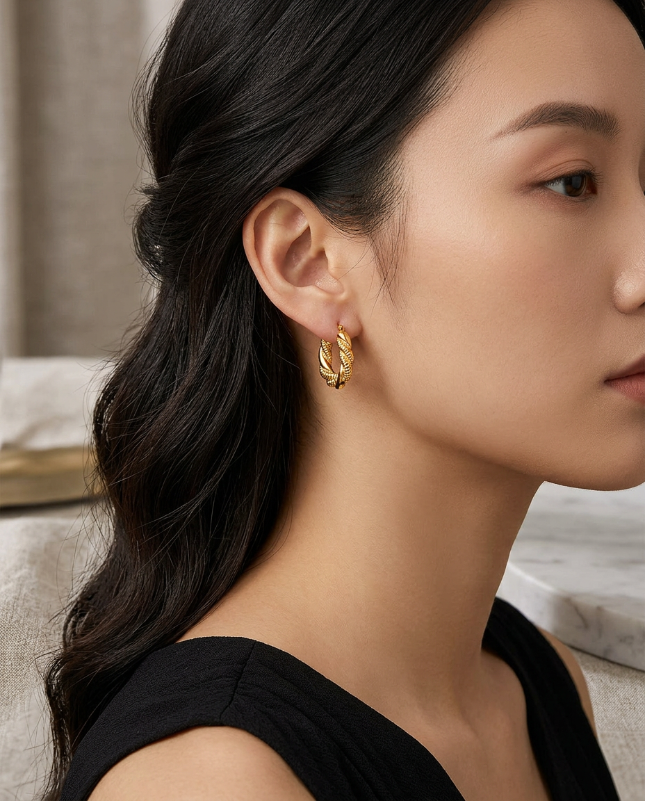 Gold Statement Earrings 18K Plated Stainless Steel