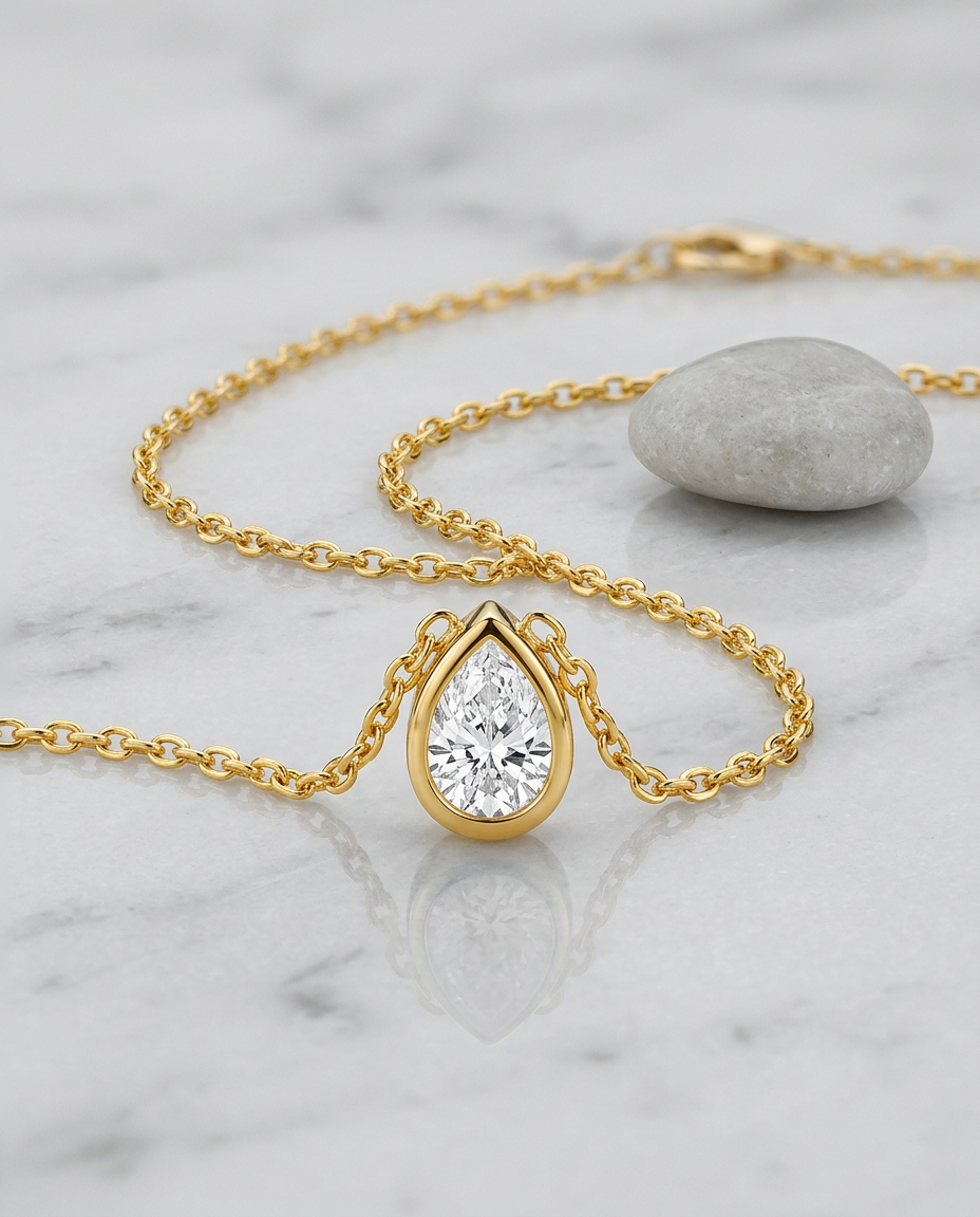 Gold Pendant Necklace Zirconia Mini 18K Plated Stainless Steel