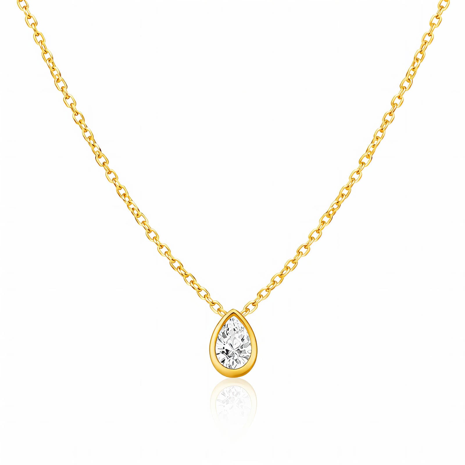 Gold Pendant Necklace Zirconia Mini 18K Plated Stainless Steel