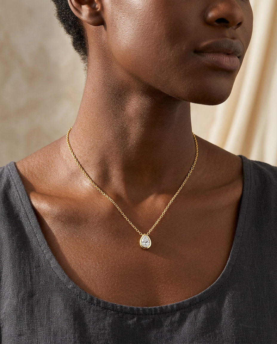 Gold Pendant Necklace Zirconia Mini 18K Plated Stainless Steel