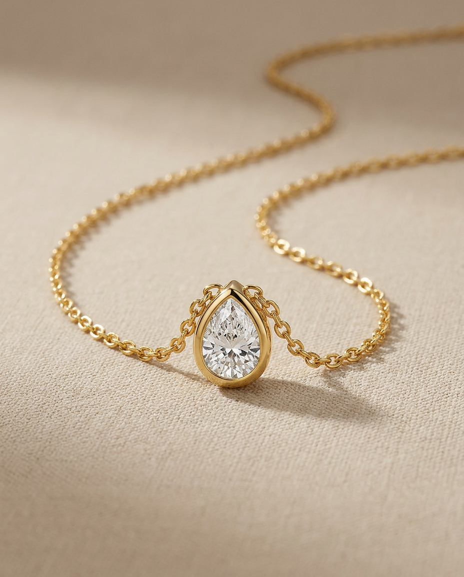 Gold Pendant Necklace Zirconia Mini 18K Plated Stainless Steel