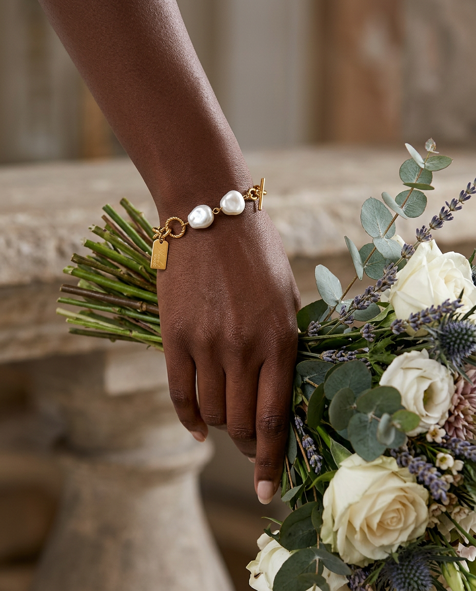 Gold Pearl Bracelet 18K Plated Stainless Steel